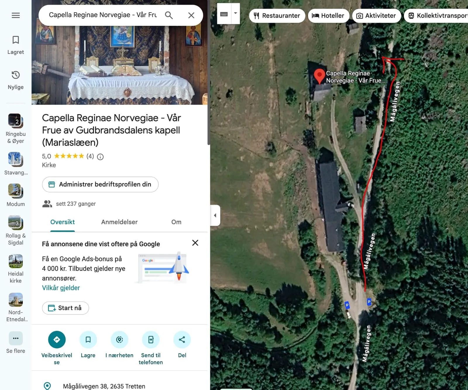 Veibeskrivelse til kapellet, del 1